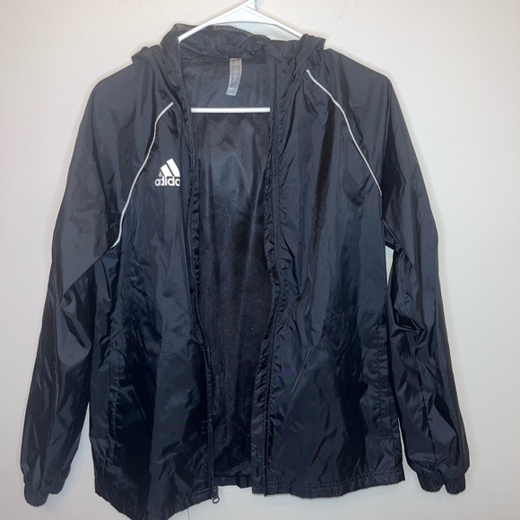 Adidas Black And White Zip Up Hooded Windbreaker Jacket Youth Size L EUC - Picture 4 of 7